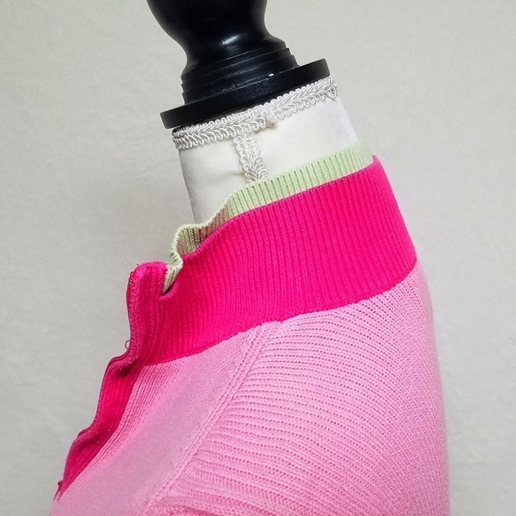 Vintage Retro Y2K Tommy Hilfiger Pastel Neon Pink Green Ribbed Pull-over Sweater - Picture 11 of 16